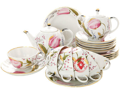 Сервиз чайный форма Тюльпан рисунок Розовые тюльпаны 6/20 Императорский фарфоровый завод